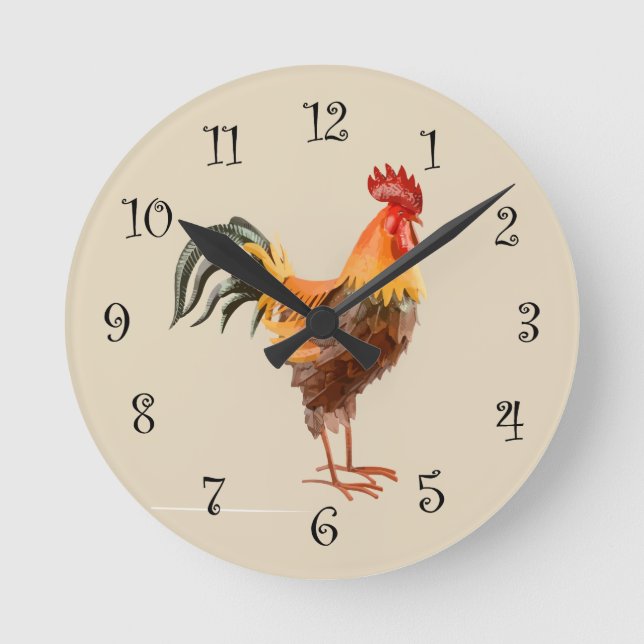 Horloge Ronde Country Kitchen Rooster Conception de l'horloge (Recto)