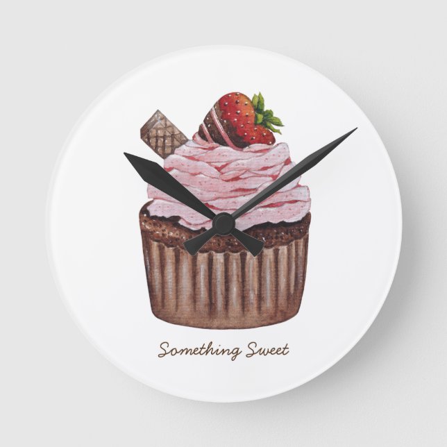 Horloge Ronde Coupe De Fraise Cute À L'Aquarelle (Recto)