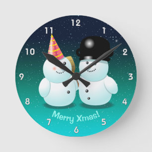 Horloge Ronde Couple mou de la caricature des neigeurs