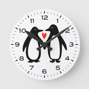Horloge Ronde Couple Pingouins Mignons Poignées