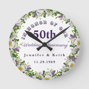 Horloge Ronde Couples personnalisés 50e anniversaire de Mariage