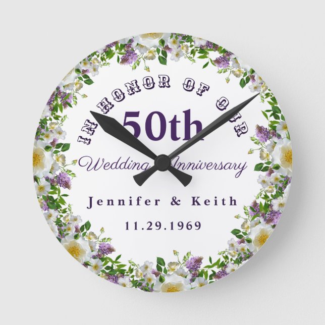 Horloge Ronde Couples personnalisés 50e anniversaire de Mariage (Recto)