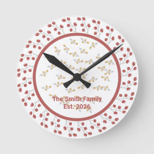 Horloge Ronde Couronne florale élégante monogramme rond personna