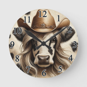 Horloge Ronde Cow-girl Blonde Drôle de Campagne