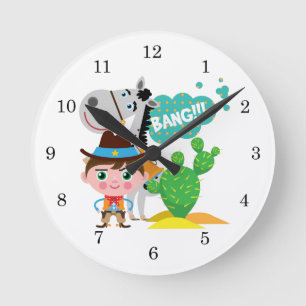 Horloge Ronde Cowboy et cheval
