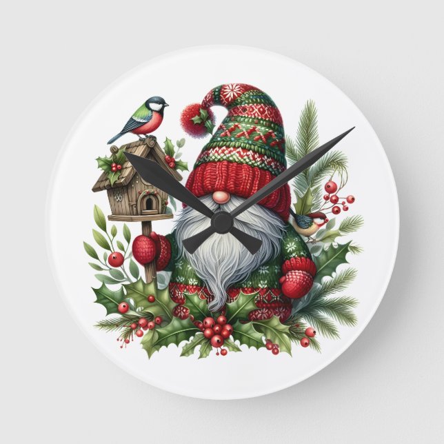 Horloge Ronde Cozy Christmas Gnome Art – Festive Holiday (Recto)