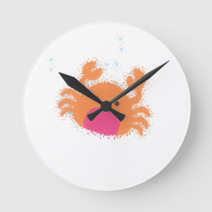 Horloge Ronde Crabe caricaturale orange