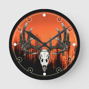 Horloge Ronde Crâne 6 de cerf de Virginie