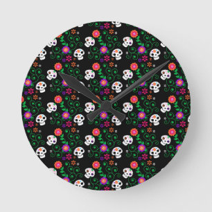 Horloge Ronde crâne à sucre noir
