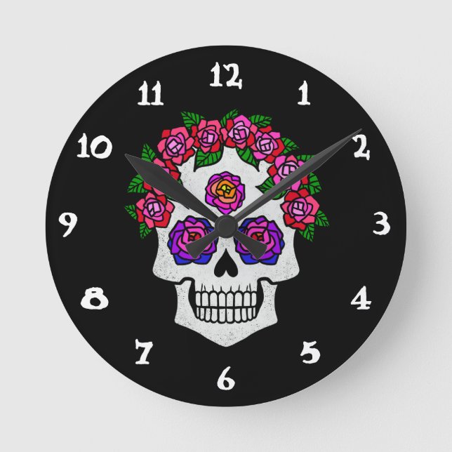 Horloge Ronde Crâne avec Roses (Recto)