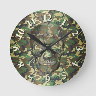 Horloge Ronde Crâne Camo Woodland 3D