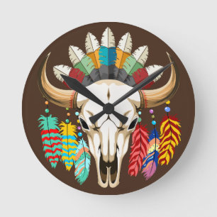Horloge Ronde Crâne de buffle emblème amérindien