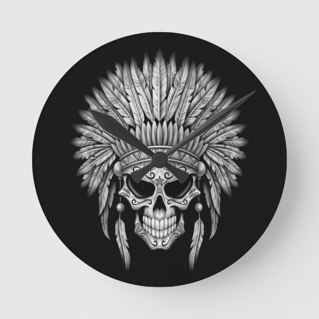 Horloge Ronde Crâne de sucre autochtone foncé avec coiffure (Recto)