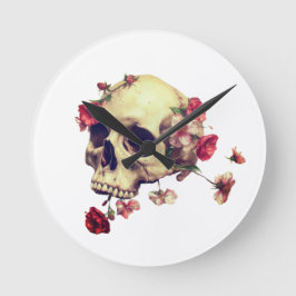 Horloge Ronde Crâne et fleurs