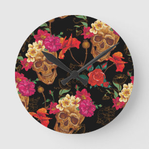 Horloge Ronde crâne floral