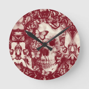 Horloge Ronde Crâne gothique victorien de dentelle
