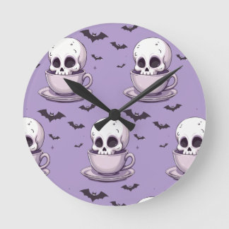 Horloge Ronde Crâne Pastel Goth dans une tasse à thé