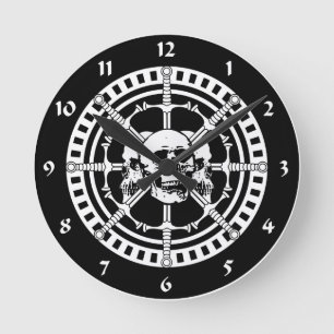 Horloge Ronde Crânes avec épées