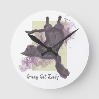 Horloge Ronde Crazy Chat Lady mignonne grunge noir chat cadenas