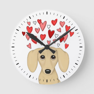 Horloge Ronde Cream Dachshund with Hearts Cute Wiener Dog