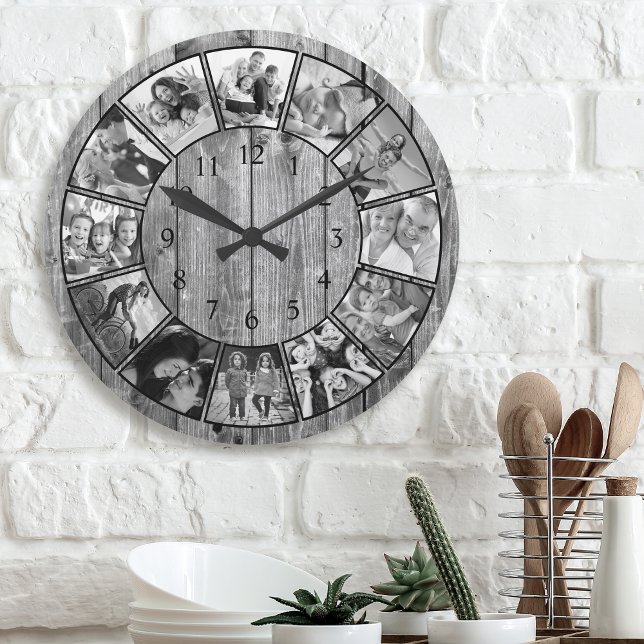 Horloge Ronde Create Your Custom Photo Collage Rustic Farmhouse (Créateur téléchargé)
