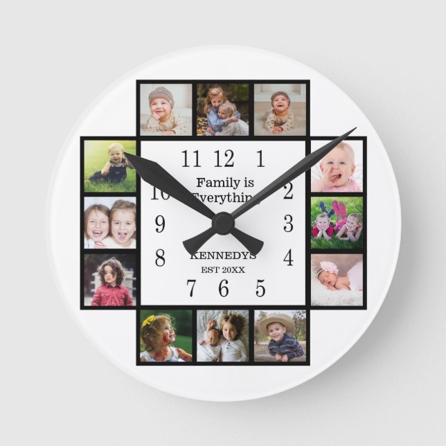 Horloge Ronde Create Your Own 12 Photo Collage Frame Family (Recto)