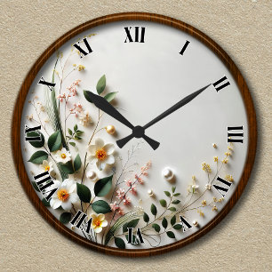 Horloge Ronde Création Florale Élégante Personnalisable