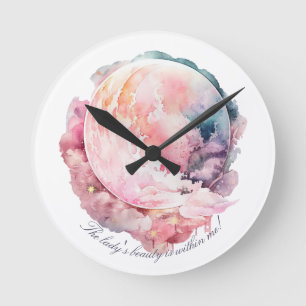 Horloge Ronde Créez Votre Propre Magie Amoureuse Lunaire Rose Cl