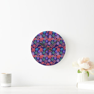 Horloge Ronde Crépuscule Tropical : Nuance vibrante de rouge et 
