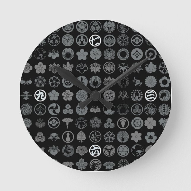 Horloge Ronde [Crêtes de famille] Fleurs et Plante Noir (Recto)