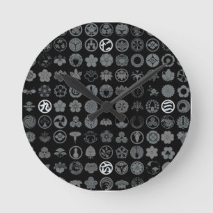Horloge Ronde [Crêtes de famille] Fleurs et Plante Noir