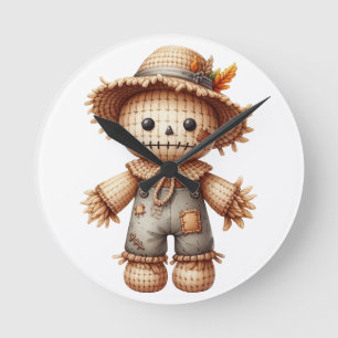 Horloge Ronde Crochet Épouvantail Mignon