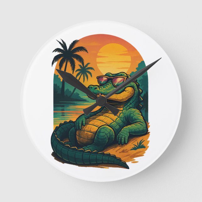 Horloge Ronde Crocodile d'été sans fin - Rétro (Recto)