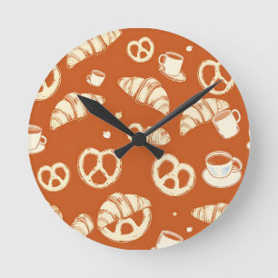 Horloge Ronde Croissants et Pretzels de Boulangerie Rustique Des