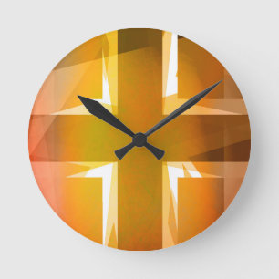 Horloge Ronde Croix religieuse rouge et jaune