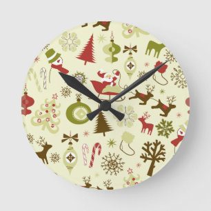 Horloge Ronde Croquis de Noël rétro Motif sans coutures