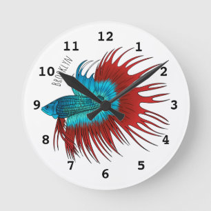 Horloge Ronde Crowntail betta fish dessin animé