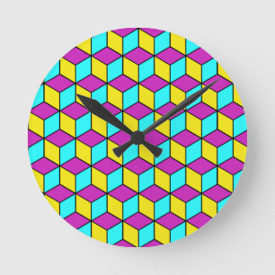 Horloge Ronde CUBE CMYK cubes célèbres motif géométrique illusio