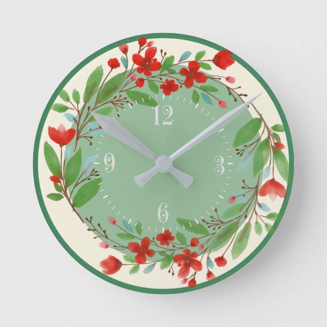 Horloge Ronde Cuisine aquarelle à fleurs (Recto)