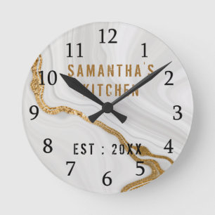 Horloge Ronde Cuisine de Marbre blanc d'or personnalisée classiq