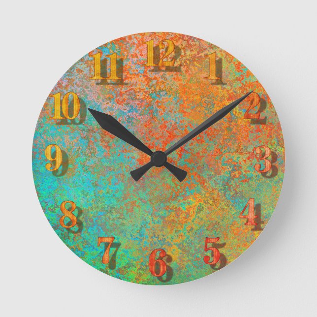 Horloge Ronde Cuivre et texture turquoise (Recto)