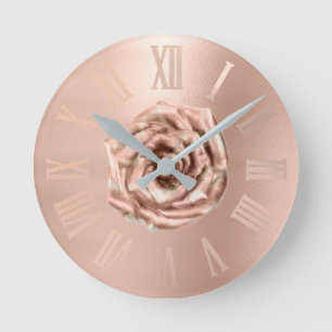Horloge Ronde Cuivre rose Numers romain métallique d'or de