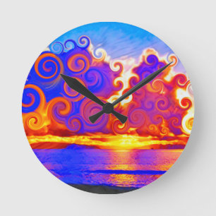 Horloge Ronde Curly California Sunset Seashore