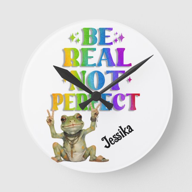Horloge Ronde Custom Personalize Positive boho frog Hippie  (Recto)