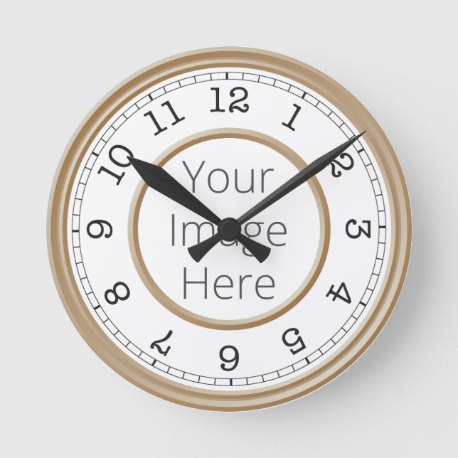 Horloge Ronde Custom Photo Brown Moderne Minimaliste (Recto)
