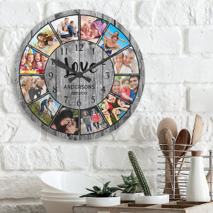 Horloge Ronde Custom Photo Collage Rustic Farmhouse