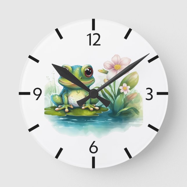 Horloge Ronde Cute amoureux des animaux de grenouilles (Recto)