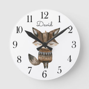 Horloge Ronde Cute aquarelle renard boisé
