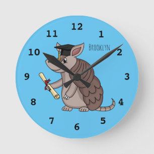 Horloge Ronde Cute armadillo avec dessin animé de la casquette d