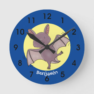 Horloge Ronde Cute baby bat flying cartoon illustration